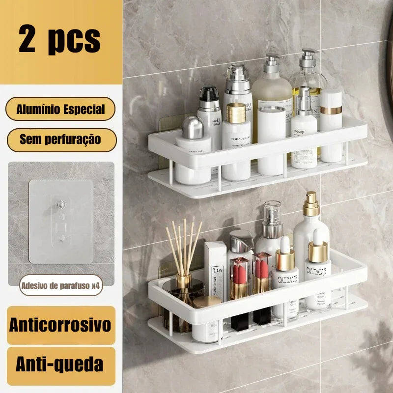 Transforme Seu Banheiro em Minutos: Prateleira de Alumínio Sem Furo para Organização Inteligente e Sofisticada! 🛁✨