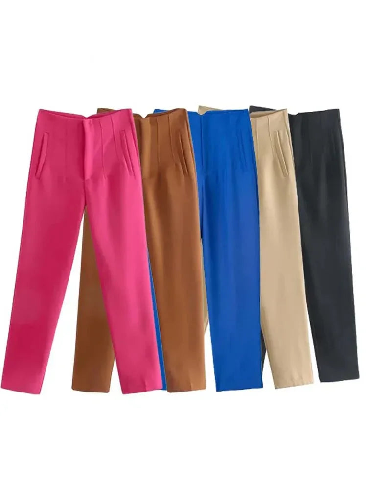 Calça Feminina Skinny de Cintura Alta – Estilo Streetwear com Detalhes Sofisticados para o Escritório e Outono