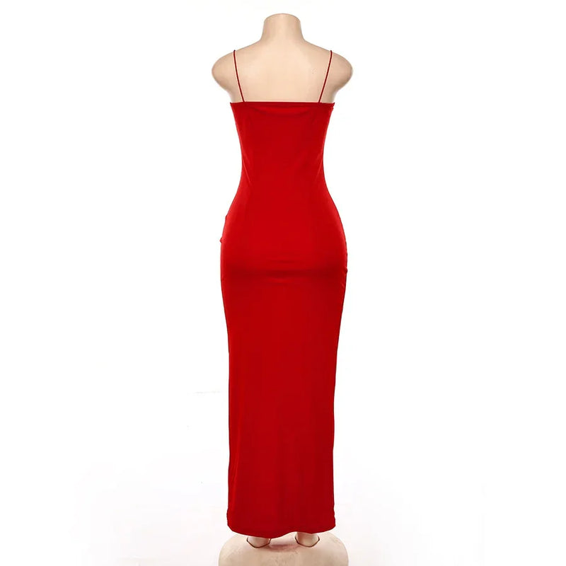 Vestido Longo de Festa – Vermelho & Preto com Renda, Estilo Bodycon que Valoriza Cada Curva