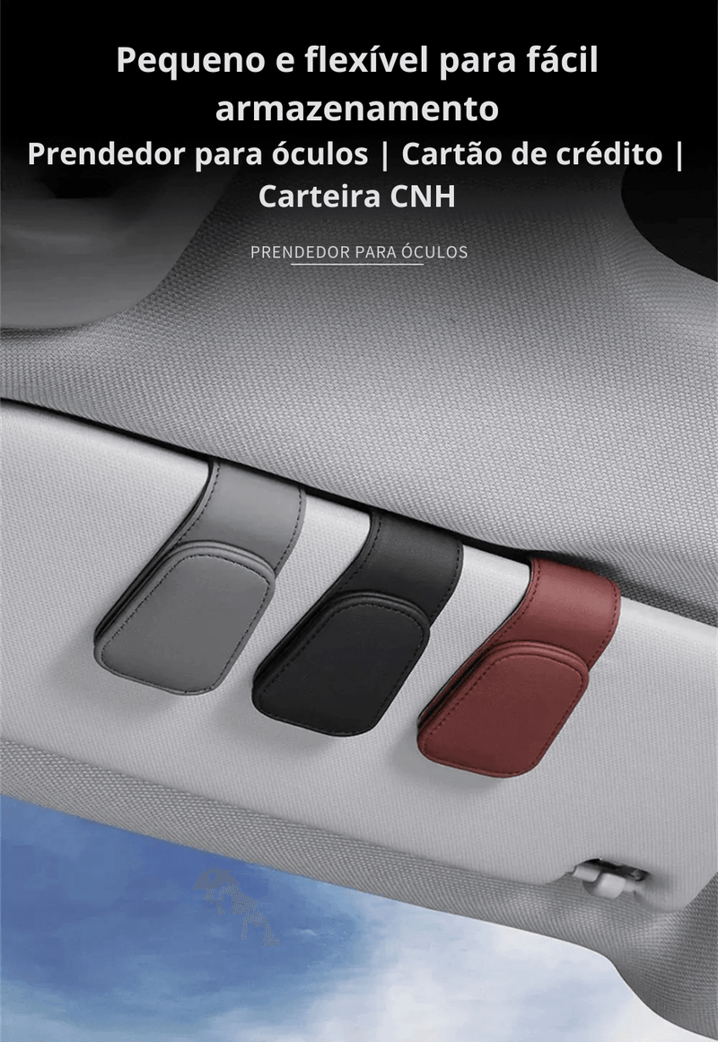 Organização com Estilo: Suporte Magnético de Couro para Óculos no Quebra Sol do Carro – Prático, Elegante e Universal!