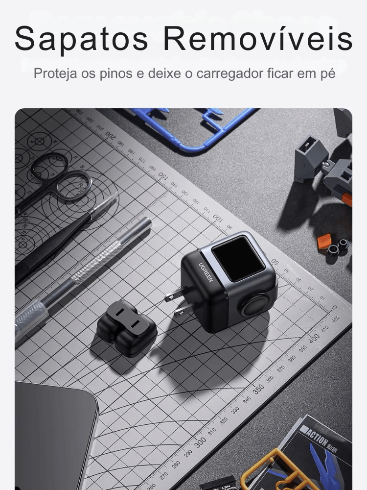 Carregador Rápido UGREEN GaN 65W – Design Robótico, Power Delivery 3.0 e Compatível com iPhone, Xiaomi, MacBook e Muito Mais!