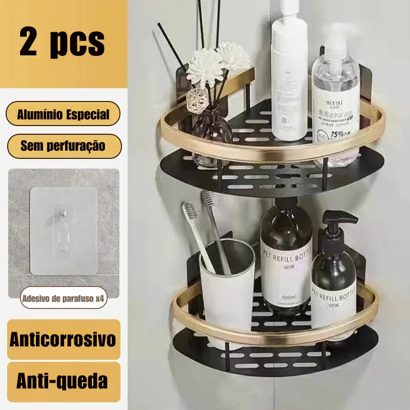 Transforme Seu Banheiro em Minutos: Prateleira de Alumínio Sem Furo para Organização Inteligente e Sofisticada! 🛁✨