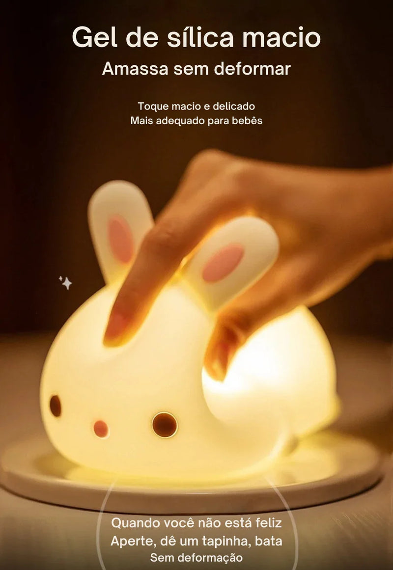 Descubra a Magia do Toque: Luminária Coelho de Silicone com 16 Cores RGB — Recarregável via USB, Macia, Divertida e Perfeita para Encantar Crianças em Qualquer Ocasião!