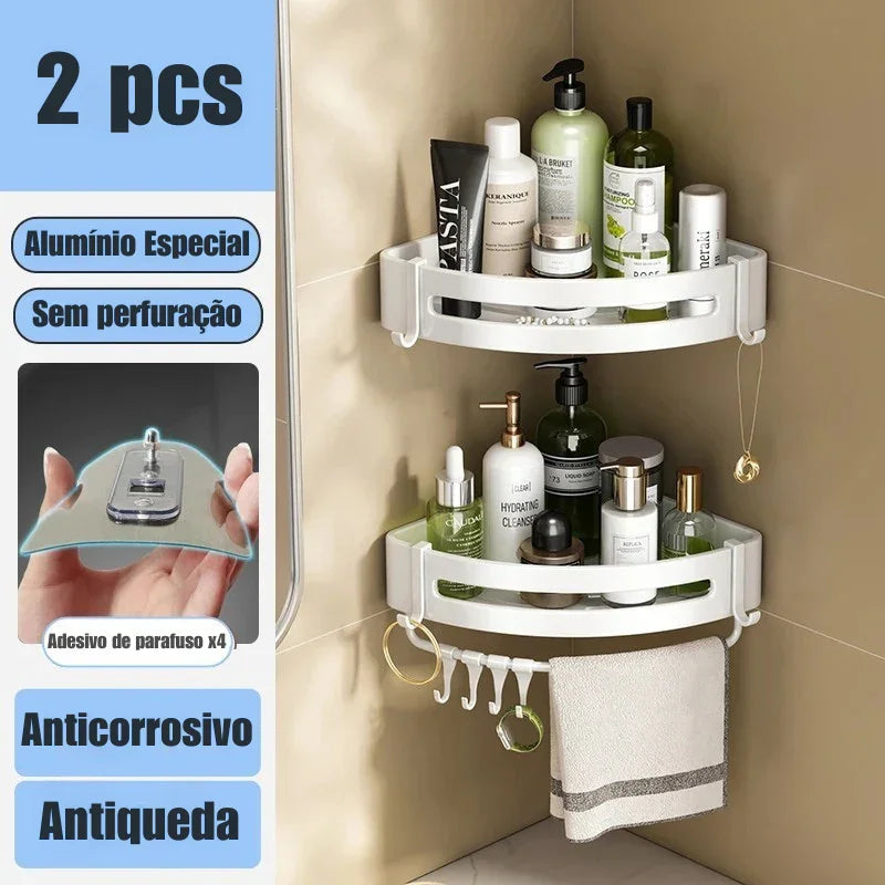 Transforme Seu Banheiro em Minutos: Prateleira de Alumínio Sem Furo para Organização Inteligente e Sofisticada! 🛁✨