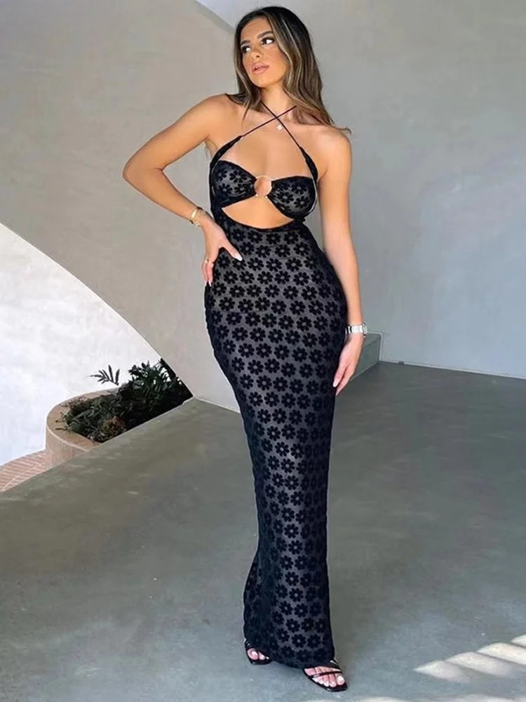 Vestido Sexy com Decote Halter – Estilo moderno, recortes ousados e elegância que destacam sua silhueta em qualquer ocasião!