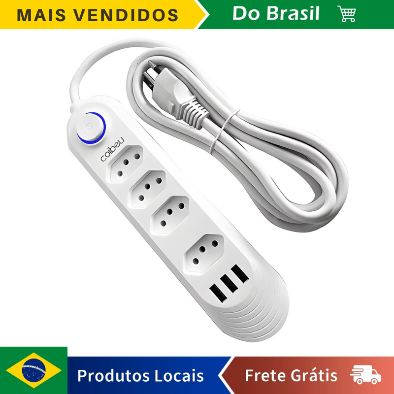 Mais Tomadas, Menos Bagunça – Extensão Elétrica Retrátil com USB e Proteção Inteligente!