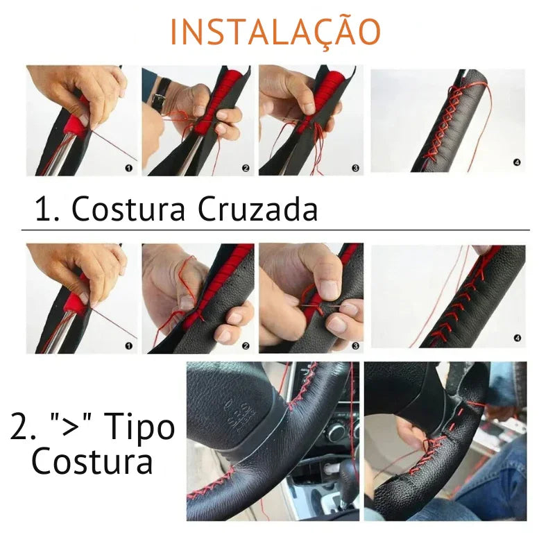 Transforme Seu Volante com Estilo e Segurança: Capa de Couro DIY Costurável Antiderrapante e Respirável – Ideal para Volantes de 38cm!