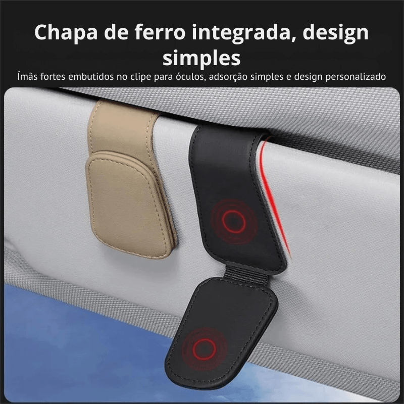 Organização com Estilo: Suporte Magnético de Couro para Óculos no Quebra Sol do Carro – Prático, Elegante e Universal!