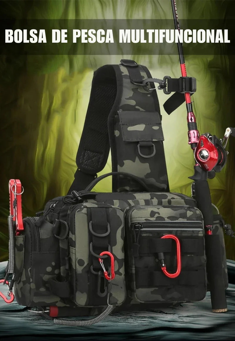 Mochila Tática de Pesca 3 em 1 — Organize Seus Equipamentos com Estilo e Leve Sua Vara nas Costas sem Complicações!