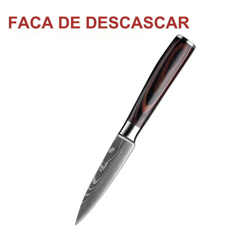 Faca de Cozinha Multifuncional Damasco a Laser – Corte Preciso para Carnes, Pães, Frutas, Churrasco e Muito Mais!