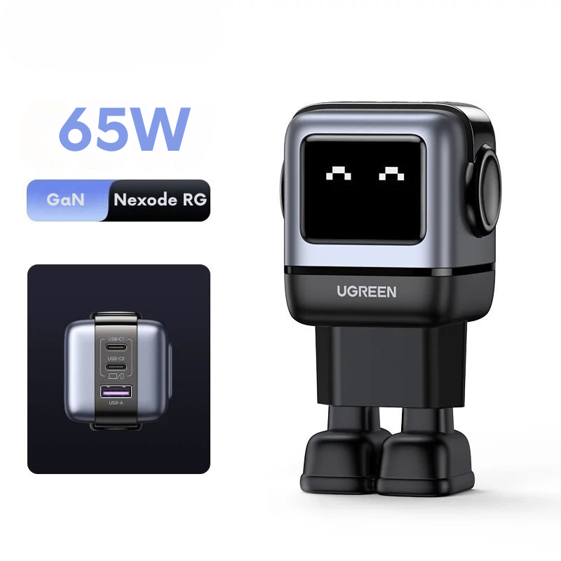 O Carregador Inteligente com Design Robô: Potência GaN de 65W para Carregar Tudo — de iPhones a MacBooks, com Estilo e Velocidade!