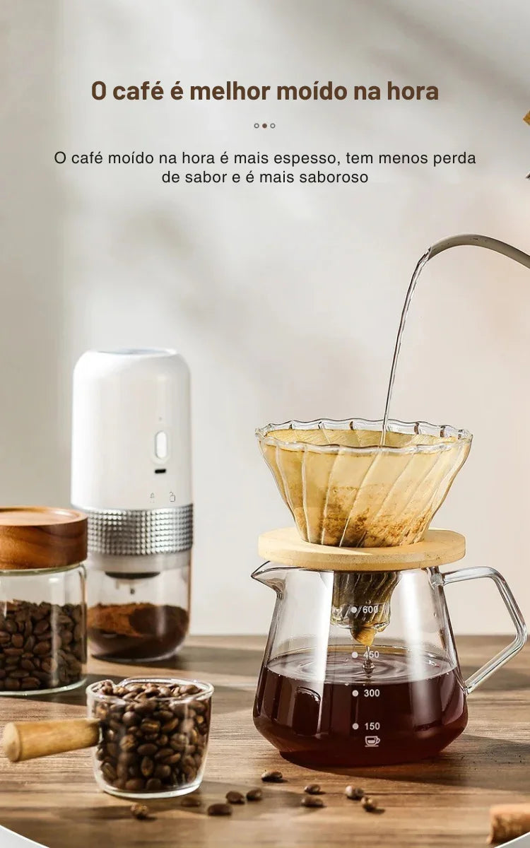 Moa Seu Café Onde Quiser: Moedor Elétrico Portátil com Núcleo de Cerâmica e Carregamento USB para Sabor Profissional em Qualquer Lugar!
