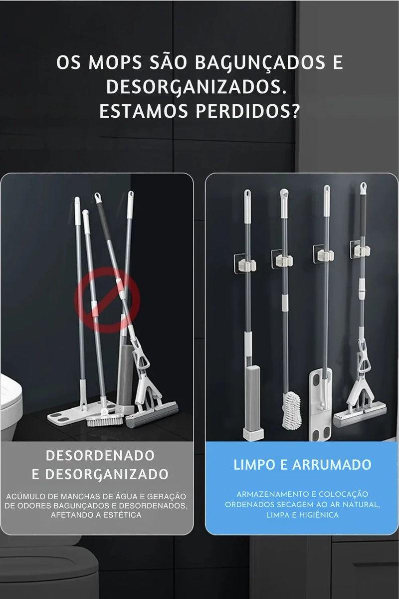 Organização Inteligente: Suporte Autoadesivo para Vassouras e Esfregões – Praticidade e Ordem na Cozinha ou Banheiro!
