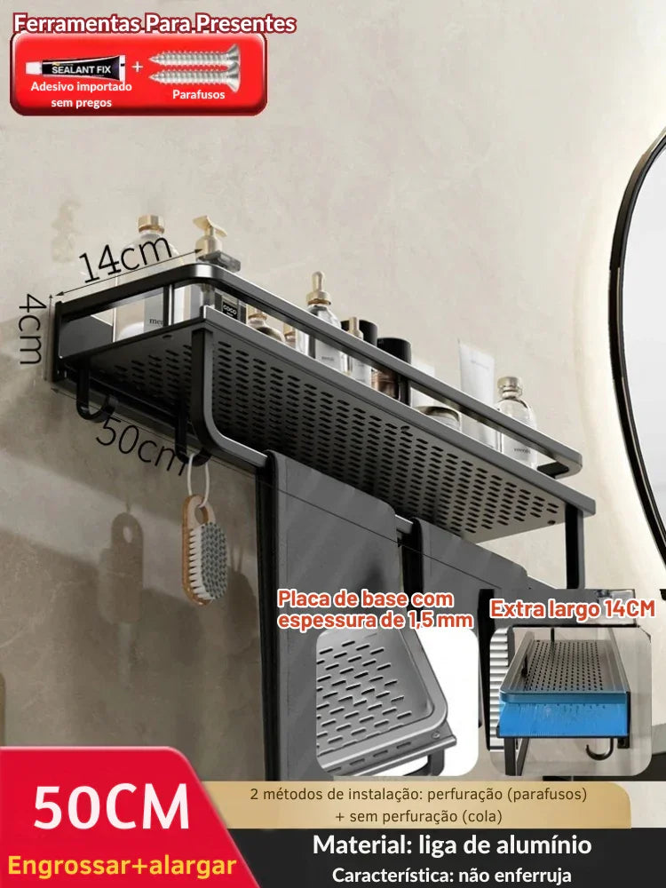 Transforme Seu Banheiro em Minutos: Suporte de Parede de Alumínio para Organização com Estilo e Praticidade!
