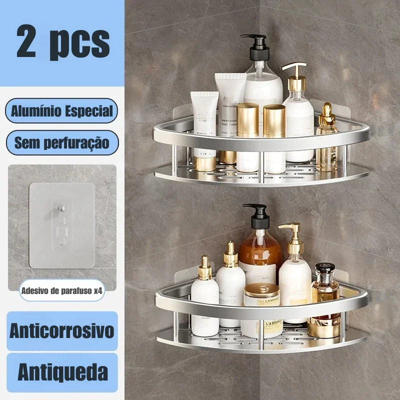 Transforme Seu Banheiro em Minutos: Prateleira de Alumínio Sem Furo para Organização Inteligente e Sofisticada! 🛁✨