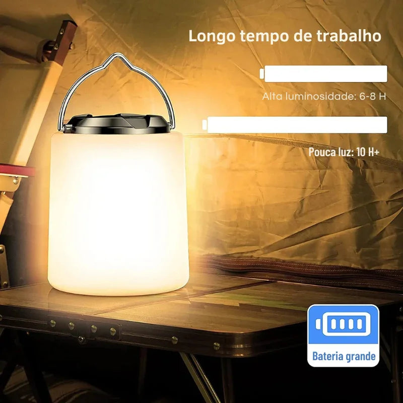 Lanterna Recarregável 3 em 1: Iluminação Quente e Potente Para Acampamentos, Trilhas e Aventuras — À Prova D'Água e Pronta Para Tudo!