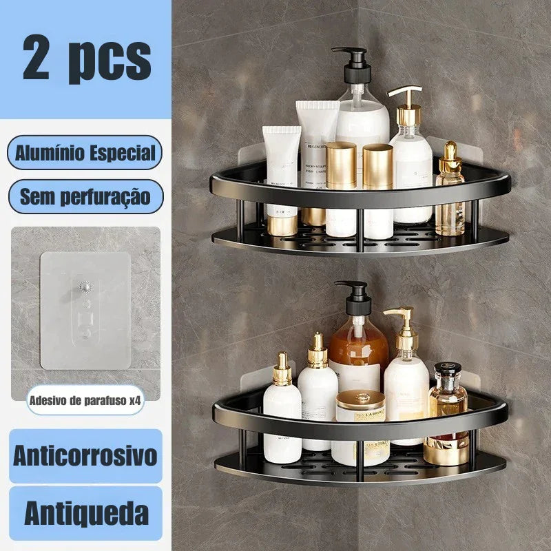 Transforme Seu Banheiro em Minutos: Prateleira de Alumínio Sem Furo para Organização Inteligente e Sofisticada! 🛁✨