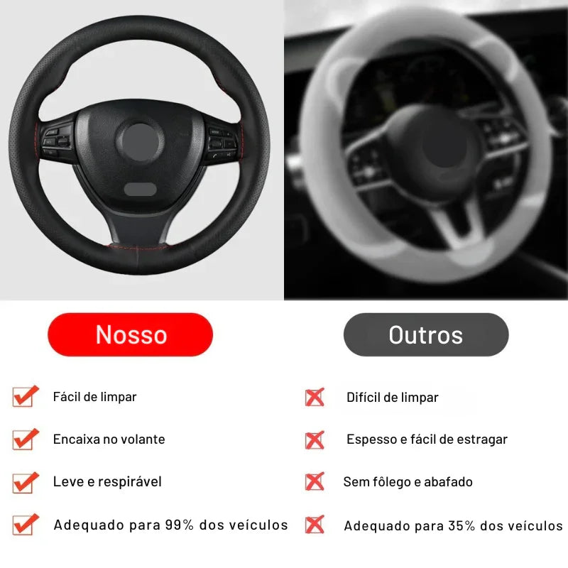 Transforme Seu Volante com Estilo e Segurança: Capa de Couro DIY Costurável Antiderrapante e Respirável – Ideal para Volantes de 38cm!