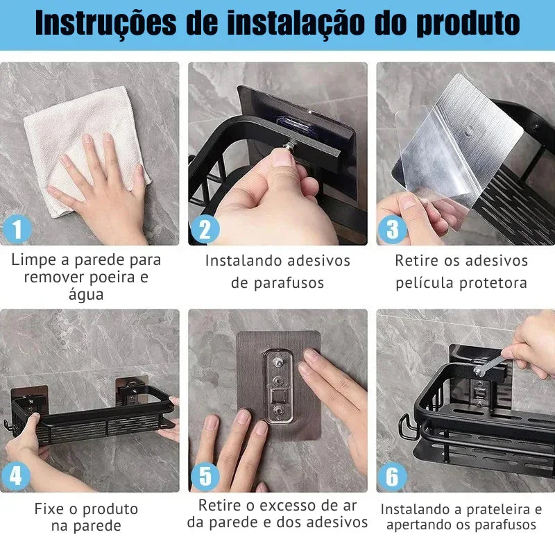 Transforme Seu Banheiro em Minutos: Prateleira de Alumínio Sem Furo para Organização Inteligente e Sofisticada! 🛁✨
