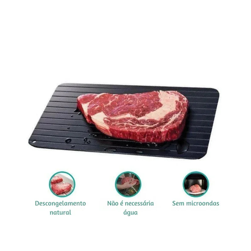 Bandeja de Descongelamento Rápido em Alumínio: descongele carnes, peixes e alimentos com total praticidade na sua cozinha!