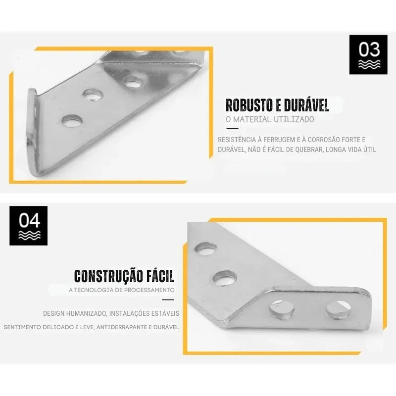 Conjunto de Suportes de Canto em Aço Inox – Fixação Robusta e Discreta para Móveis, Prateleiras e Armários!