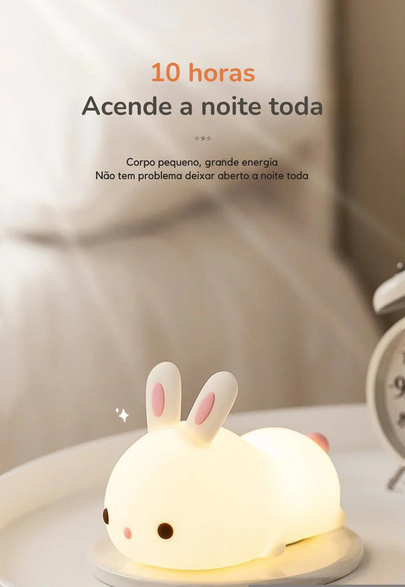 Descubra a Magia do Toque: Luminária Coelho de Silicone com 16 Cores RGB — Recarregável via USB, Macia, Divertida e Perfeita para Encantar Crianças em Qualquer Ocasião!