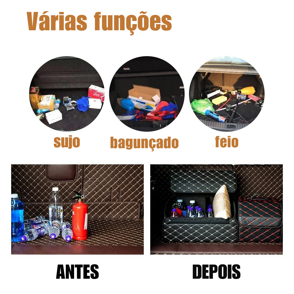 Organização Inteligente no Porta-Malas: Caixa Dobrável de Couro com Alta Capacidade – Armazene Tudo com Estilo e Praticidade!