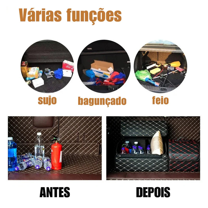 Organização Inteligente no Porta-Malas: Caixa Dobrável de Couro com Alta Capacidade – Armazene Tudo com Estilo e Praticidade!