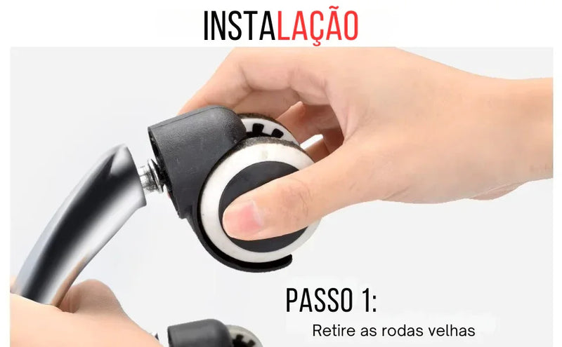 Kit 5 Rodas Premium para Cadeira de Escritório – Rodas de Borracha Giratórias, Silenciosas e Anti arranhões, em 2 Tamanhos para Substituição Fácil e Segura!