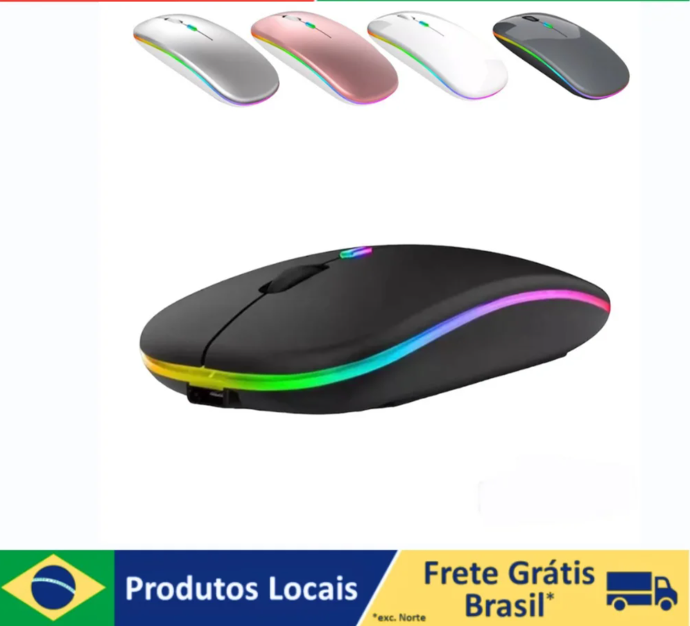 Mouse Sem Fio Recarregável com LED RGB — Conexão 2.4GHz, Estilo e Performance em Suas Mãos!