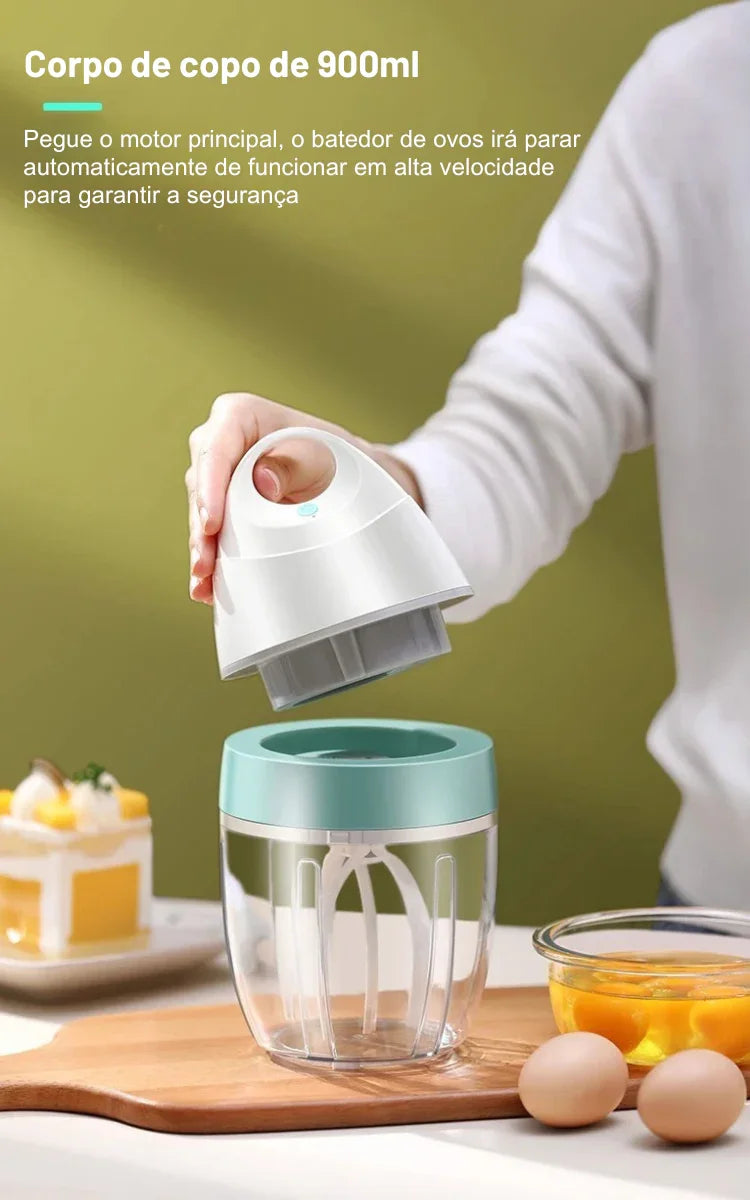 Diga Adeus ao Cansaço na Cozinha: Misturador Elétrico Sem Fio 4 em 1 para Espumar Leite, Bater Claras e Misturar com Facilidade!