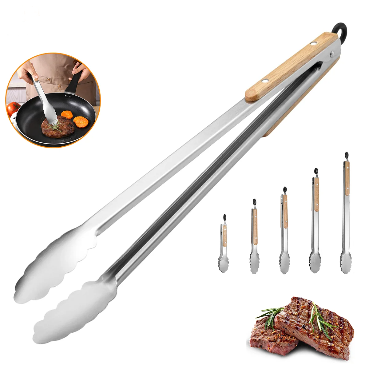 Seu Churrasco em um Show de Praticidade com a Pinça de Aço Inoxidável com Cabo de Carvalho e Sistema de Travamento!