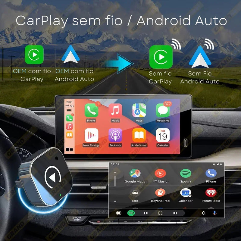 Novo Adaptador Inteligente CarPlay & Android Auto Sem Fio – Mini USB Plug & Play Universal