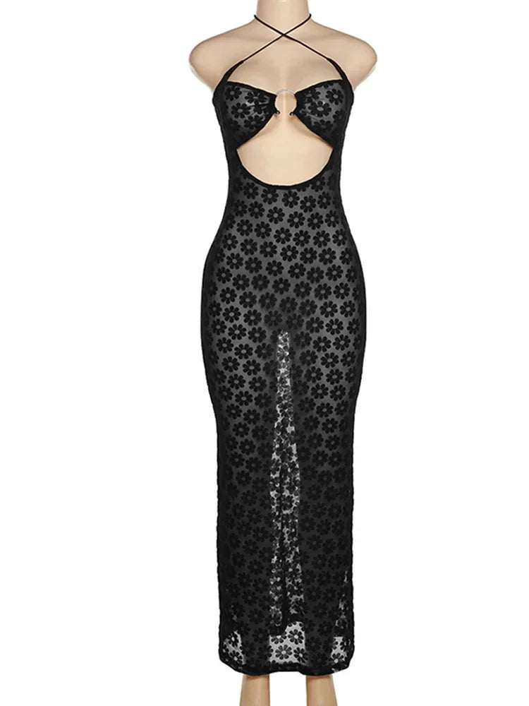 Vestido Sexy com Decote Halter – Estilo moderno, recortes ousados e elegância que destacam sua silhueta em qualquer ocasião!