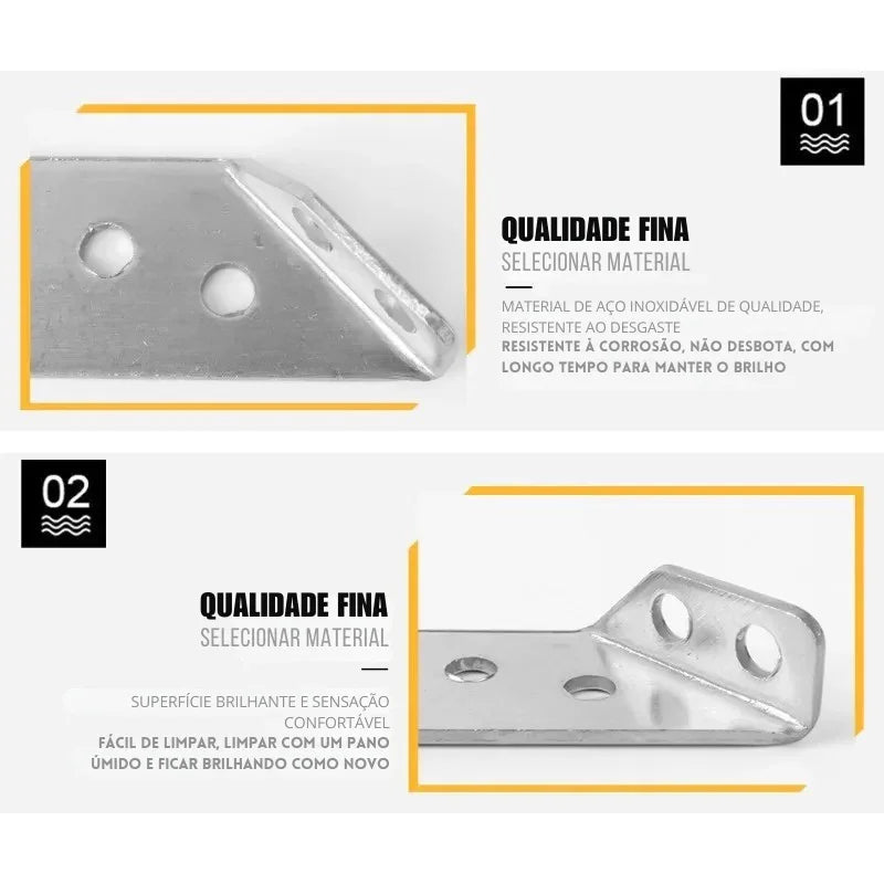 Conjunto de Suportes de Canto em Aço Inox – Fixação Robusta e Discreta para Móveis, Prateleiras e Armários!