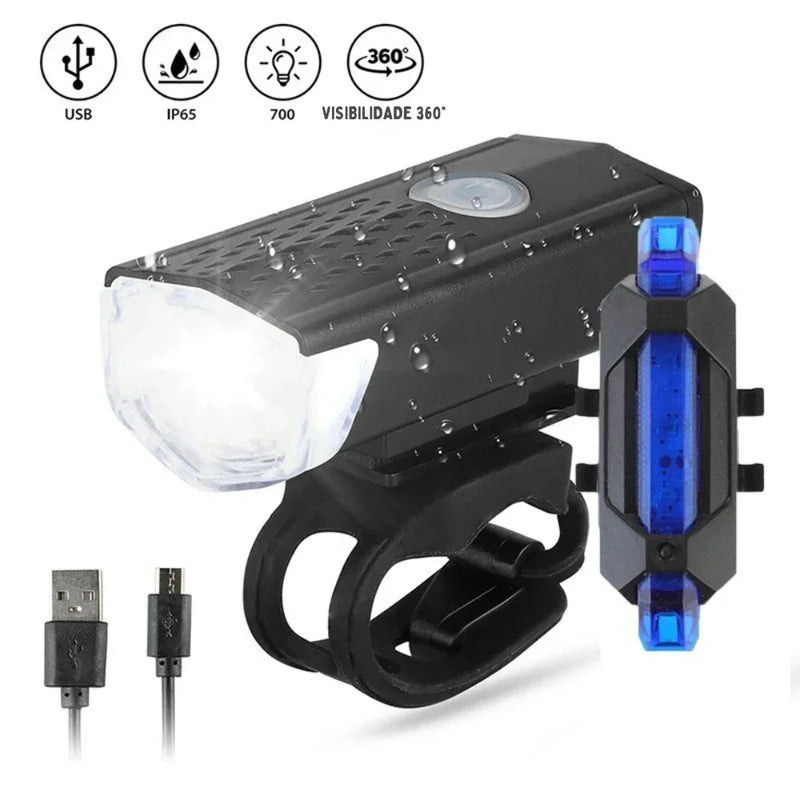 Transforme Seus Pedais Noturnos: Kit de Luz LED USB Recarregável para Bicicleta com Farol Frontal e Lanterna Traseira – Mais Segurança, Estilo e Visibilidade em Qualquer Caminho!