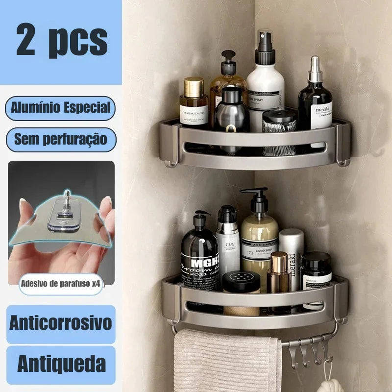 Transforme Seu Banheiro em Minutos: Prateleira de Alumínio Sem Furo para Organização Inteligente e Sofisticada! 🛁✨