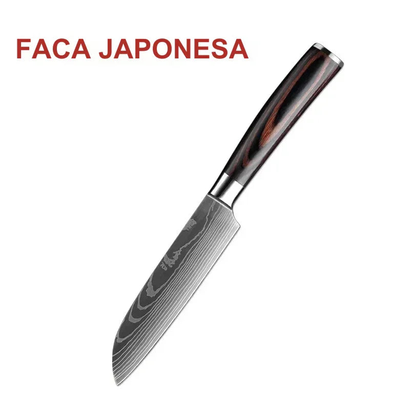 Faca de Cozinha Multifuncional Damasco a Laser – Corte Preciso para Carnes, Pães, Frutas, Churrasco e Muito Mais!