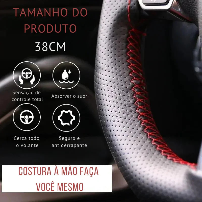 Transforme Seu Volante com Estilo e Segurança: Capa de Couro DIY Costurável Antiderrapante e Respirável – Ideal para Volantes de 38cm!
