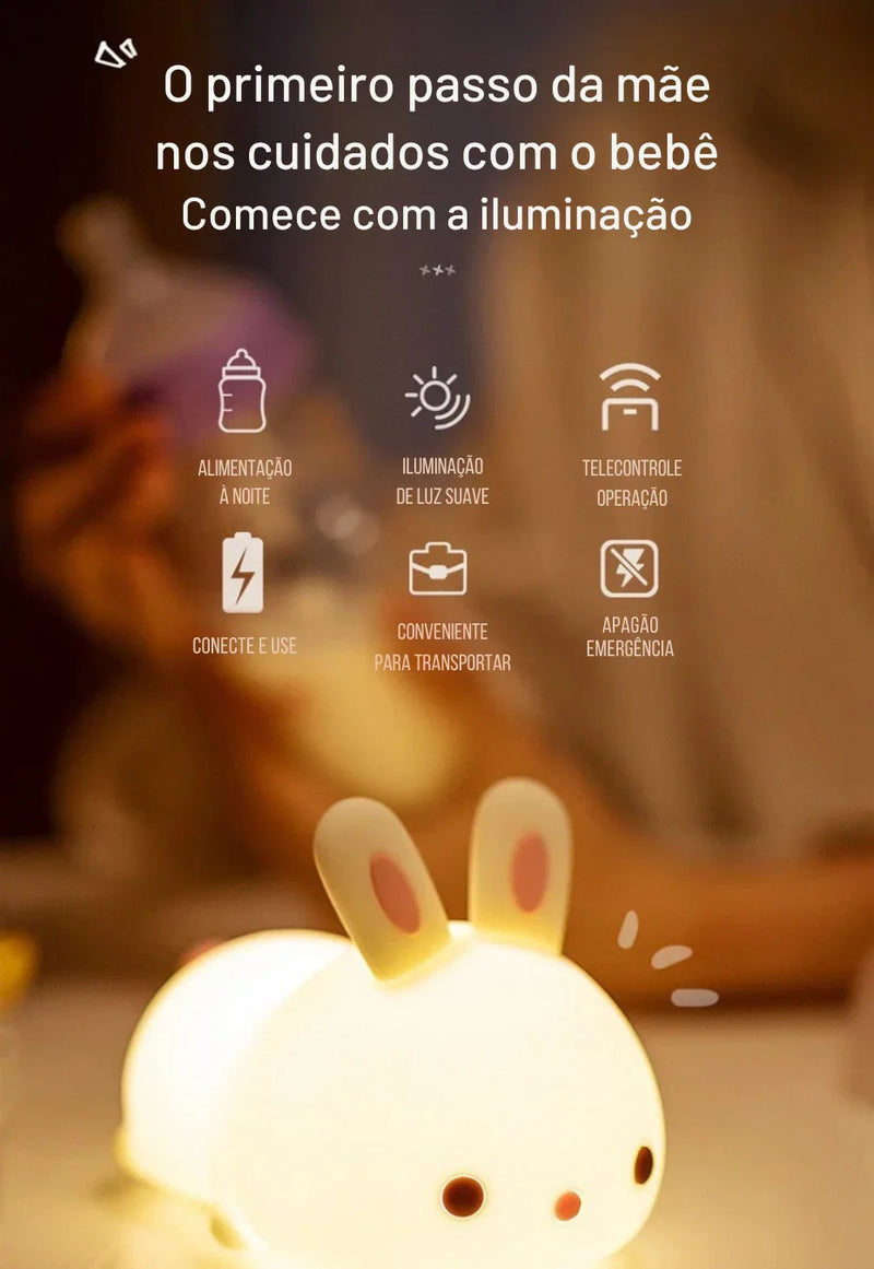 Descubra a Magia do Toque: Luminária Coelho de Silicone com 16 Cores RGB — Recarregável via USB, Macia, Divertida e Perfeita para Encantar Crianças em Qualquer Ocasião!
