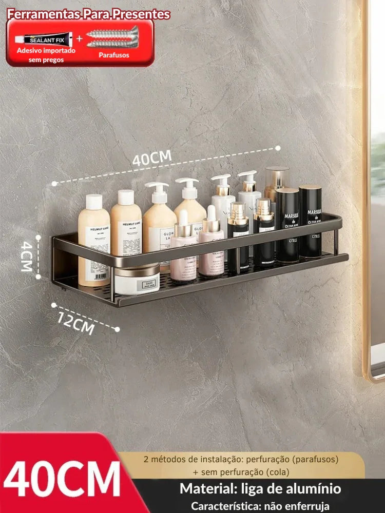 Transforme Seu Banheiro em Minutos: Suporte de Parede de Alumínio para Organização com Estilo e Praticidade!