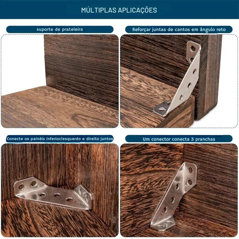 Conjunto de Suportes de Canto em Aço Inox – Fixação Robusta e Discreta para Móveis, Prateleiras e Armários!