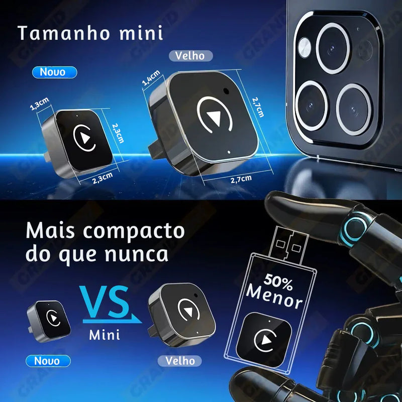 Adaptador CarPlay 2 em 1 Sem Fio – Conexão Rápida e Inteligente para Android e iPhone