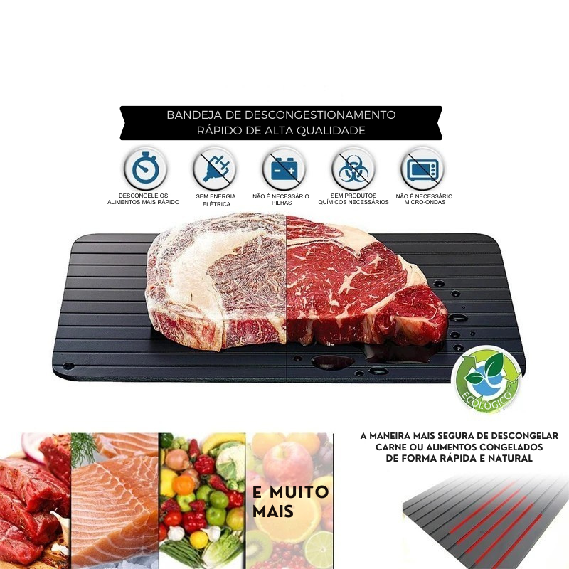 Bandeja de Descongelamento Rápido em Alumínio: descongele carnes, peixes e alimentos com total praticidade na sua cozinha!
