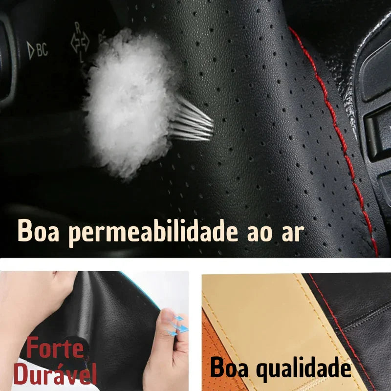 Transforme Seu Volante com Estilo e Segurança: Capa de Couro DIY Costurável Antiderrapante e Respirável – Ideal para Volantes de 38cm!