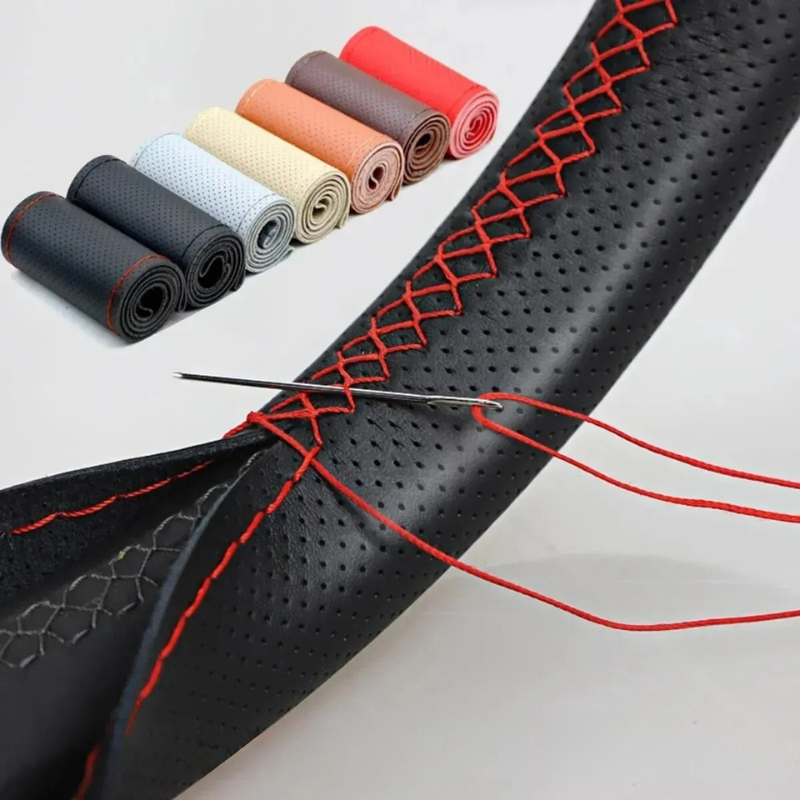 Transforme Seu Volante com Estilo e Segurança: Capa de Couro DIY Costurável Antiderrapante e Respirável – Ideal para Volantes de 38cm!