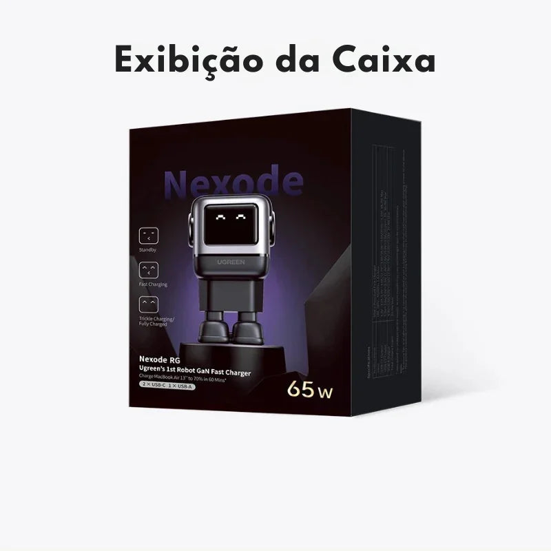 O Carregador Inteligente com Design Robô: Potência GaN de 65W para Carregar Tudo — de iPhones a MacBooks, com Estilo e Velocidade!