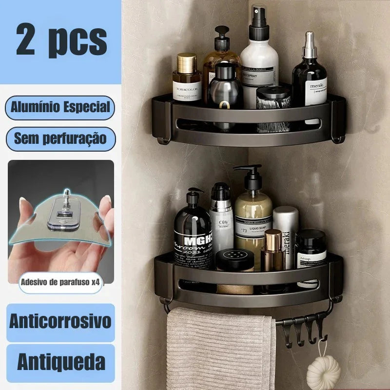 Transforme Seu Banheiro em Minutos: Prateleira de Alumínio Sem Furo para Organização Inteligente e Sofisticada! 🛁✨