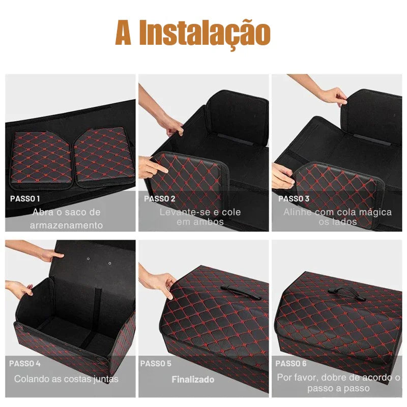Organização Inteligente no Porta-Malas: Caixa Dobrável de Couro com Alta Capacidade – Armazene Tudo com Estilo e Praticidade!