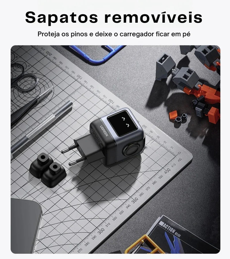 O Carregador Inteligente com Design Robô: Potência GaN de 65W para Carregar Tudo — de iPhones a MacBooks, com Estilo e Velocidade!